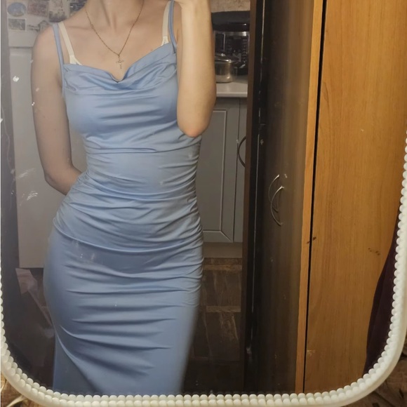 Light Blue Ruched Spaghetti Strap Top - Picture 2 of 3